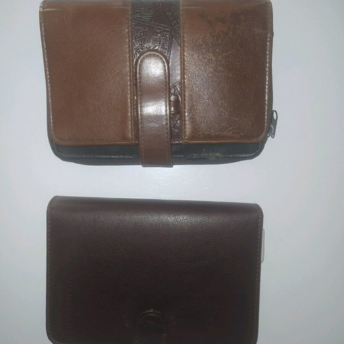 Leather cases for agenda and diary used, set of 2 pieces