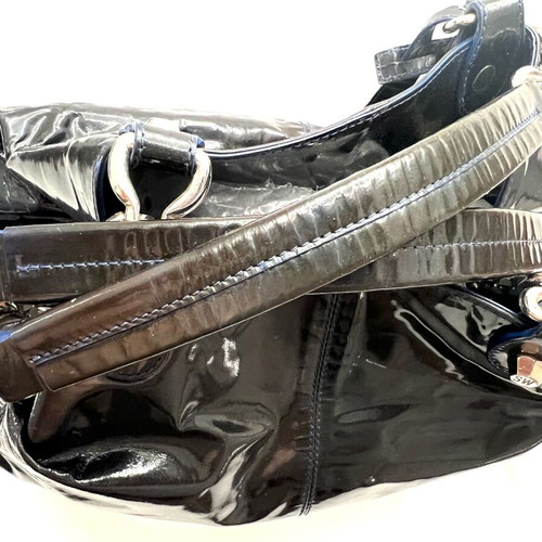 Stuart Weitzman patent leather shoulder bag used, gray