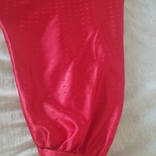Vintage satin shirt No. 2 medium 38 bright red embossed polka dots like new