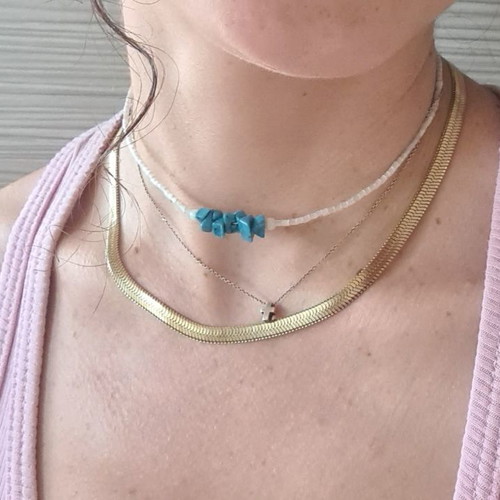 Handmade necklace new with white-turquoise beads, stainless steel or silver