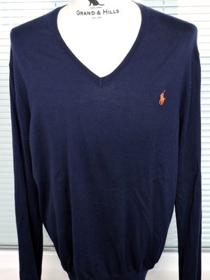 Polo By Ralph Lauren Mens Navy Blue Pima Cotton Jumper XL Slim Fit like new