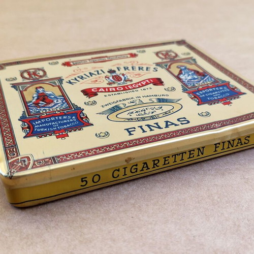 Kyriazi Frères metal cigarette tin Cairo used