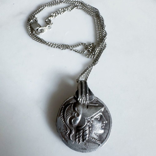 Vintage Greek silver 925 Athena & Nike pendant with chain