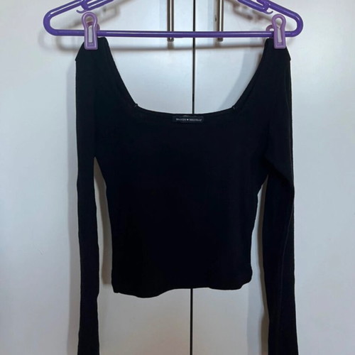 Brandy Melville Long Sleeve Top With Open Neckline Like New Black