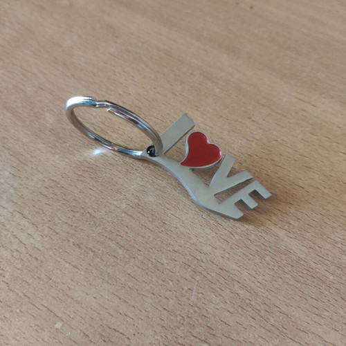 Metal keychain "LOVE" with red heart, new