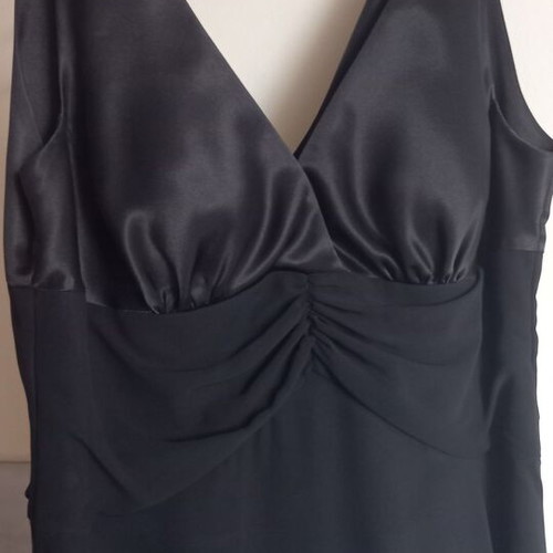 Black dress with satin and chiffon used, asymmetric hem size 54