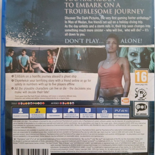 Dark Pictures: Man of Medan PS4 game like new