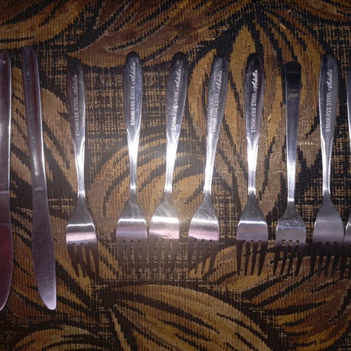 Vintage stainless steel cutlery set Achilles forks and GTSA-OLGA knives like new