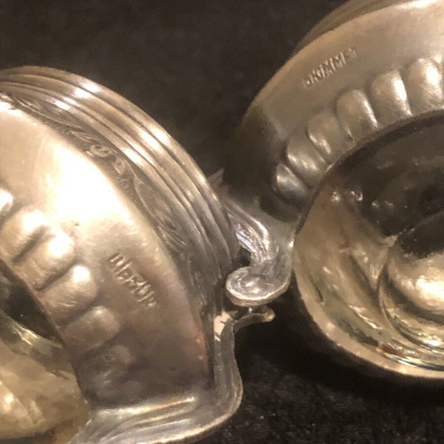 Set of 2 vintage Russian silver-plated salt pepper or caviar bowls used