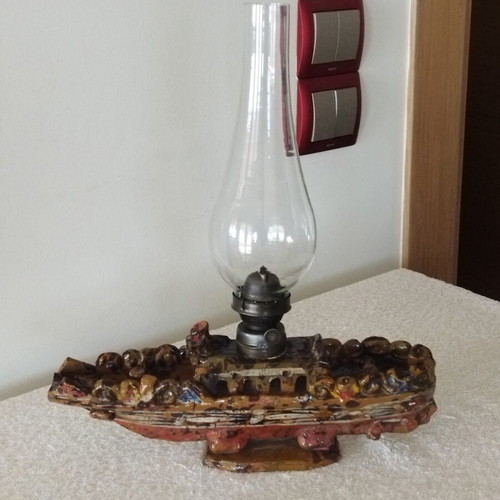 Ottoman Ceramic Ship Lamp Ganakkale 19th Century Vintage