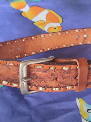 Handmade leather belt from Mexico with cowboy theme new
