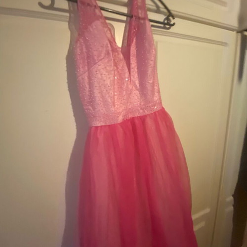 Evening dress used, very long pink and white with train, size S