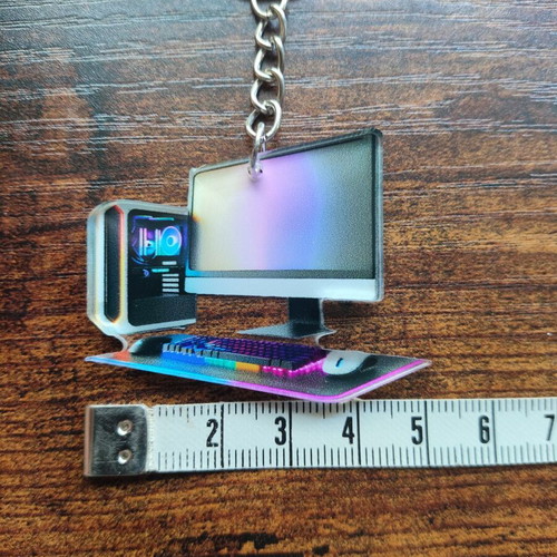 2D keychain with gaming computer design new, multicolored