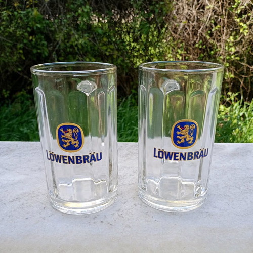 Löwenbräu collectible beer glasses used, pack of 2, 0.5L