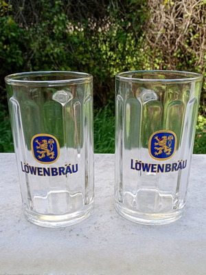 Löwenbräu collectible beer glasses used, pack of 2, 0.5L