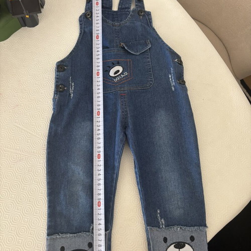 Denim overalls with teddy bear for 2-3 years old, like new