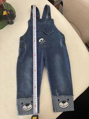 Denim overalls with teddy bear for 2-3 years old, like new