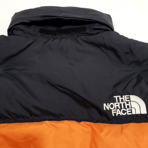 The North Face Nuptse 1996 Down Puffer jacket, men's XS-S, black and orange