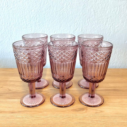 Vintage Pink Wine Glasses Set of 6 300ml Elegant Design