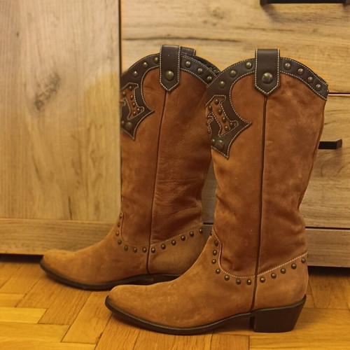Moschino vintage boots like new, suede brown Western cowboy style