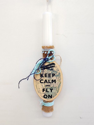 Keep Calm Travel Candle new with wooden plaque