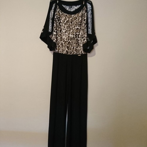 Jumpsuit with Leopard Print Used, Size L, Black and Brown