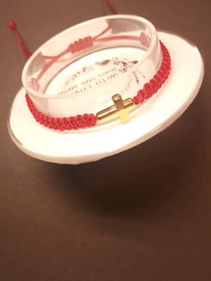 Handmade bracelet with cross new, red and black thread