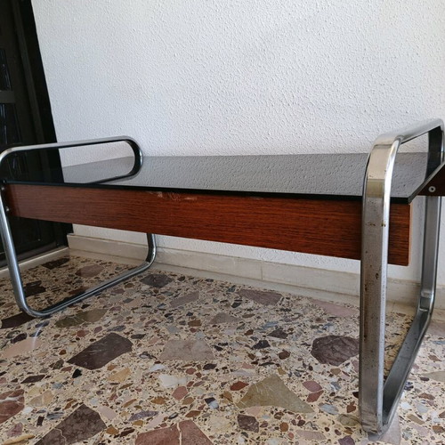 Vintage coffee table with thick smoked glass, low