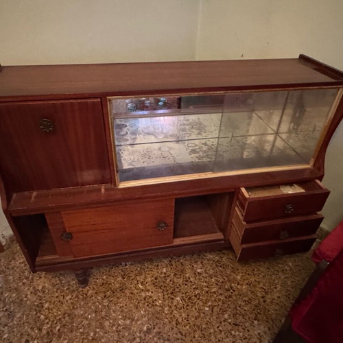 Vintage buffet cabinet with display and bar used