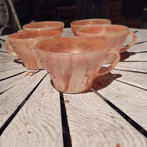 Vintage Fire-King Anchor Hocking Peach Lustre cup set of 5 used