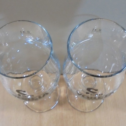 Siris Voreia beer set of two used promotional stemmed glasses 0.3lt