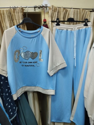 Women's tracksuit set with cool print and rhinestones new, turquoise