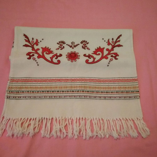 Embroidered towel used, decorative fabric wall hanging, 1970s