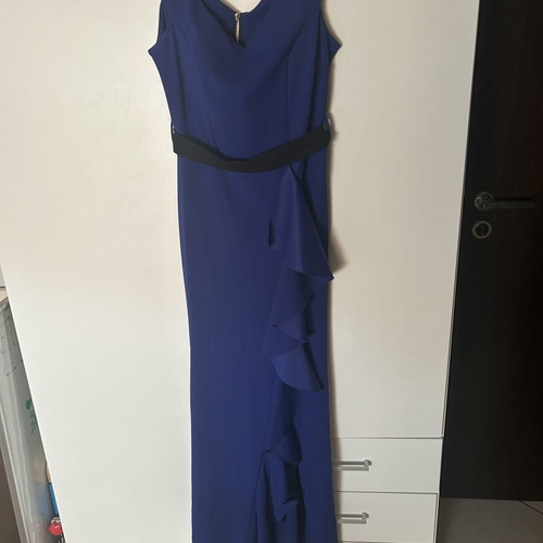 Blue formal dress, one size, elastic with neckline detail