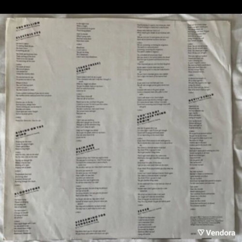 Judas Priest Screaming for Vengeance 1982 vinyl inner sleeve