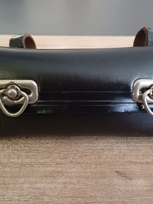 Leather bicycle tool bag used, vintage black with metal clasps