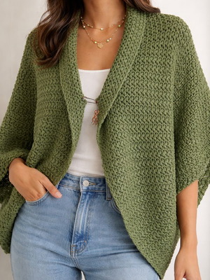 Handmade olive green knitted shrug crocheted, new, one size