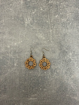 Wooden flower earrings used, boho style brown