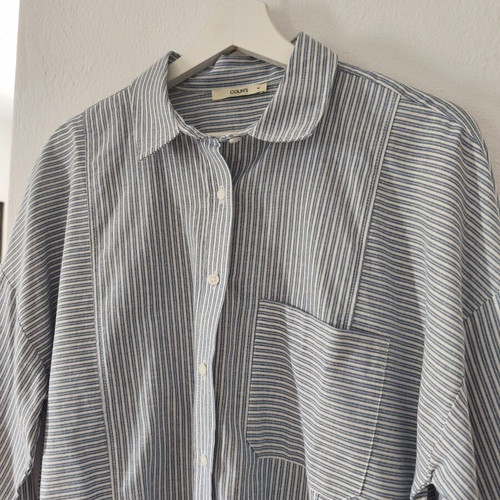 Collins Light Blue Linen-Blend Striped Shirt M Size Like New