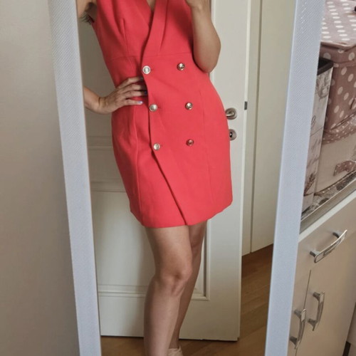 Morgan de Toi sleeveless blazer dress, coral red, size 40 M-L