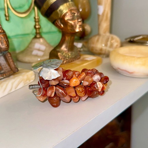 Decorative grape cluster with red carnelian semi-precious stones like new