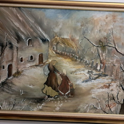 Winter landscape large with gold frame new