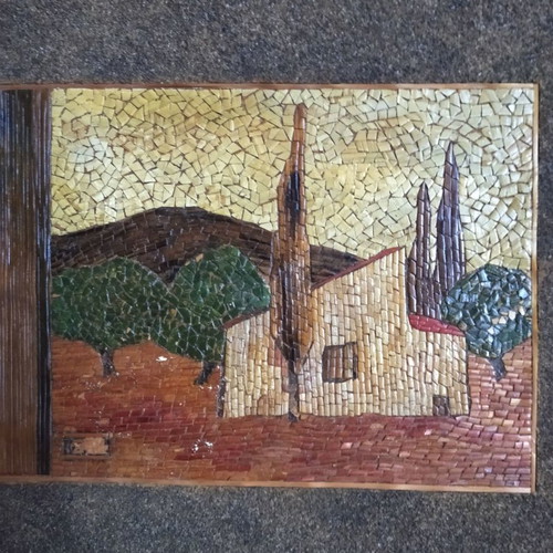 Painting with mosaic-like wooden sticks image, 21x25 cm with frame