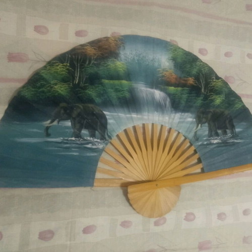 Giant fan used with African jungle design, wooden 100x50 cm