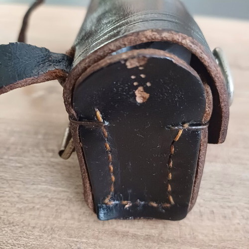 Leather bicycle tool bag used, vintage black with metal clasps
