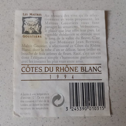 Cotes Du Rhone Blanc 1994 labels used, 12x9 and 8x7 cm