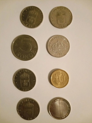 Swedish coins used, lot of 8 pieces