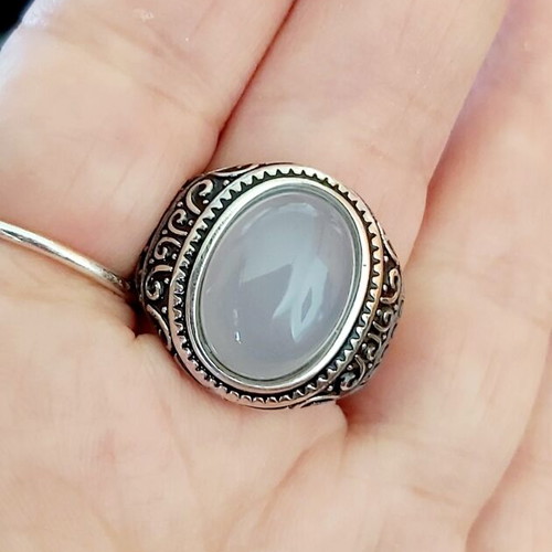 Silver 925 men's ring with natural agate, new, handmade