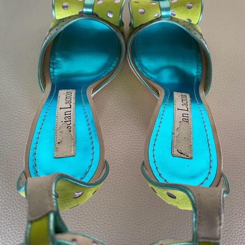 Christian Lacroix suede platform sandals like new, green with turquoise and gray details