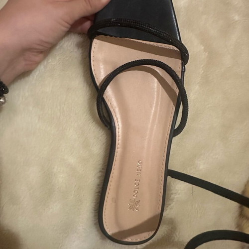 Chrysanthou Straped Flats Size 39 Black Glittery Straps New
